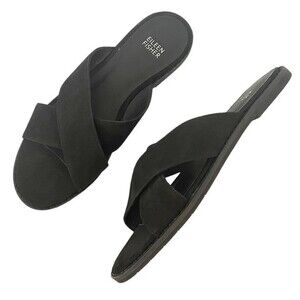 NEW Eileen Fisher Cross Strap Sandal Black Suede Size 8 Minimalist Slides NWOT